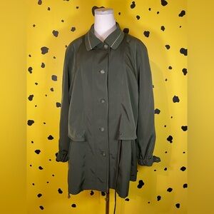 Vintage Olive Green Trench Coat 1X Oversized Minimalist Utility Retro Streetwear